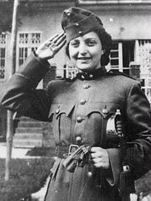 black and white photo of woman in uniform